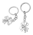 Azwood Keyring Lucky Charm Four Leaf Clover - Good Success Exam Lucky Charm - Good Luck Operation, New Job - Good Travel Lucky Key Chain Clover (Silver, Pack of 2), silver, L