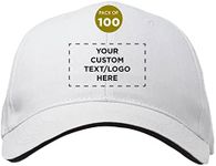 Custom Ace 6-Panel Structured Baseball Caps Set of 100, Personalized Bulk Pack - Great for Businesses, Concert Apparel and Outdoor Events - White