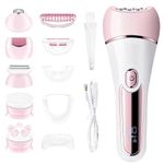 LIHOBI Epilator for Women, 6 in 1 Hair Removal Epilator, Shaver, Face Razor, Facial Brush, Face Massage and Body Exfoliator,IPX7 Waterproof Rechargeable Hair Removal for Women, 2 Speeds