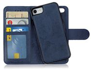 MyGadget Flip Case for iPhone 7 | 8 | SE 2020 | 2022-2 in 1 Magnetic PU Leather Wallet Cover - Card Slots & Detachable Back Slim TPU Bumper Shell Blue