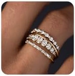 TOBENY Stackable Gold Rings for Women Non Tarnish Dainty 14K Gold Plated Stacking Cubic Zirconia Thumb Ring Set Trendy Statement Promise Wedding Bands Engagement Rings for Women Size 6 7 8 9 10,