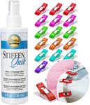 Aleenes Stiffen Quik Fabric Spray (8oz) - Washable Adhesive for Fabric, Textiles, Hats, Bags, and Crafts. Includes 20 Sewing Clips