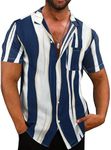 Meilicloth Mens Summer Hawaiian Shirts Short Sleeve Shirts Striped Casual Shirt for Beach Holiday Regular Fit Sky Blue Medium