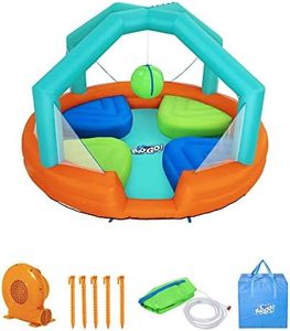 H2O GO Bestway Dodge & Drench Kids Inflatable Outdoor Water Park with 2 Sprinkler Balls, Ground Stakes, Storage Bag, and Air Blower for Quick Setup