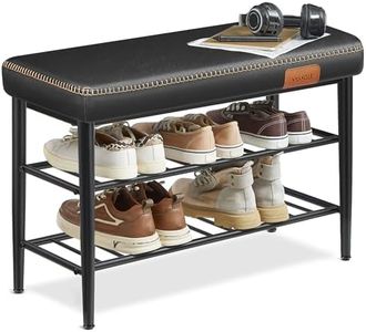 VASAGLE EKHO Collection - Shoe Bench, Storage Bench, Shoe Rack Bench Entryway, Synthetic Leather with Stitching, Mid-Century Modern, Loads 300 lb, 11.8 x 31.5 x 19.7 Inches, Ink Black ULSB054B01