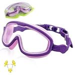 ProChosen Kids Swimming Goggles, Swimming Goggles for Kids Children Teens Age 3-15 Waterproof Anti-Fog UV Protection No Leaking, Boys Girls Swimming Goggles Kids 6-14 with Nose Clip& Earplugs(Purple)