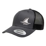 Love Sketches Embroidered Shark FIN Trucker Snapback Cap Mesh Back Men and Women (Charcoal/Black-wt)