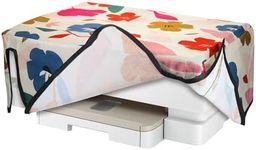 kwmobile Linen Printer Cover Compatible with HP Envy Inspire 7220e / Inspire 7255e Case - Colorful Flowers Dark Pink/Dark Blue/Cream