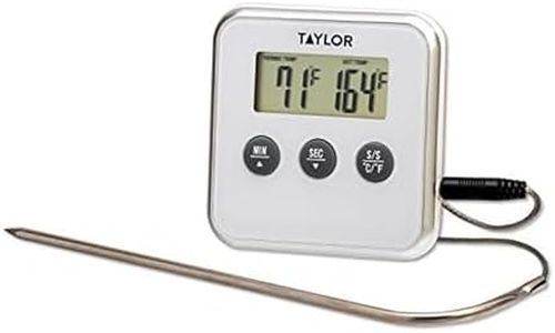 Taylor Programmable Instant Read Wired Probe Digital Meat Food Grill BBQ Cooking Kitchen Thermometer with Alarm, White