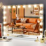 FENCHILIN Hollywood Mirror with Lights 18 LED Bulbs 80x60 cm USB Charing Port Vanity Mirror with Lights Makeup Mirror wiht Lights 3 Light Color Ligted Hollywood Vanity Mirror 10X Magnifying Glass