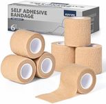 Kuvvfe 6 Pack Self Adhesive Bandage Wrap 2 inches x 5 Yards, Athletic Elastic Cohesive Bandage for Sports Injury, Strain, Knee & Wrist, Ankle Sprains & Swelling First Aid (Skin Colour)