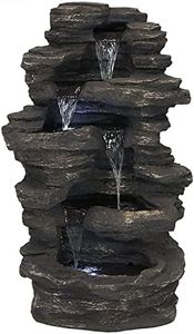 Sunnydaze Rock Falls 39-Inch Polystone Outdoor Water Fountain with LED Lights