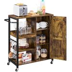 Yaheetech Rolling Kitchen Island Storage Trolley on Wheels with Cabinet & Side Handle & Adjustable Shelves, Utility Sevring Cart with S-Hooks for Dining Room/Living Room, Rustic Brown