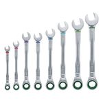 Bosch Ratchet Combination Wrench 8-Piece Set - Chrome Vanadium Steel, 72 Teeth, 5-Degree Working Angle, Rust Resistant & Comes with Compact Storage Case (Sizes: 8mm to 19mm)