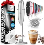 Zulay Kitchen Tornado Whisk Milk Frother Handheld - Coffee Frother Wand With Stand - Triple Whisk Hand Held Drink Mixer - Electric Stirrer Frothing Wand for Latte, Matcha, Protein Powder - (Silver)