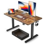 FEZIBO 48 x 24 Inches Standing Desk with Drawer, Adjustable Height Electric Stand up Desk, Sit Stand Home Office Desk, Ergonomic Workstation Black Steel Frame/Rustic Brown Tabletop