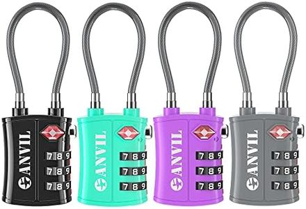 ANVIL TSA Approved Luggage Locks - Re-settable 3-Digit Combination Cable Lock with Alloy Body, Keyless Travel Sentry Accepted Padlock for Gym Locker, Golf Bags, Suitcases