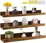 Genuine Decor Wooden Floating Shelves Wall Mounted Set of 3, Rustic Large Wall Shelf with Ledge for Bathroom Bedroom Kitchen Living Room (24inch)