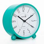 FLOITTUY Super Silent 5 Colors Alarm Clock,Beep Wake Round Alarm Clock with Night Light,Battery Operated,Easy Set,Simple & Retro for Desk, Bedroom and Home Decoration(Lake Blue)