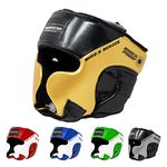 RingMaster Head Guard HeadGear Boxing MMA Martial Arts Kick Protector (Small-Medium, Gold/Black)