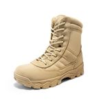 NORTIV 8 Men's Military Tactical Work Boots Leather Motorcycle Combat Boots, Sand, 12