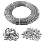 HEIHAK 3mm Wire Rope Kit, 40m Stainless Steel Wire Rope, Coated Wire Rope with 50 Pcs Crimping Sleeves,20 Pcs Wire Rope Thimble for Garden Wire,Balustrade Wire,Fence Wire,Cable Railing Kit