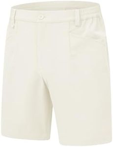 Rdruko Men's Stretch Golf Shorts 7 Inch Inseam Dress Casual Dry Fit Elastic Waist Lightweight Flat Front Work Chino Shorts, Beige, 32