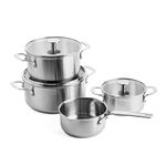 KitchenAid Stainless Steel 3-Layer Non-Stick 7 Piece Cookware Pots and Pans Set, Includes Saucepans and Casseroles, Tempered Glass Lids, Multi Clad, Induction, Oven Safe up to 220°C, Silver