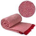 Emma Barclay Herringbone - Recycled Cotton Patterned Chair Sofa Setee Bed Throw Over Blanket in Red - 50x60 (127x152cm)