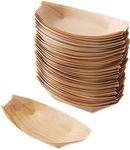 Sanxian - Disposable Wood Boat Plates/Dishes (100, 7''Long×3.3''Wide×0.7''High)