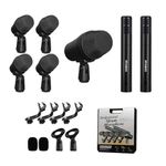 STABCL 7 Piece Drum Mic Kit with Carrying Case, Full Metal Wired Dynamic Drum Mics Set for Kick Bass, Tom, Snare, Hi-hat Cymbals and Musical Instrument Drum Microphone with Holders, Threaded Clips