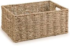 Woodluv Decorative Rectangular Handwoven Natural Seagrass Decor Storage Gift Hamper Display Basket With Inset Handles, Large, 34 x 23 x 15 cm (L/W/H)