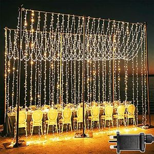 Joycome 600 LED Curtain Lights 6m x 3m Christmas Window Lights Plug in, Curtain Fairy Lights 8 Modes Waterproof Window Lights for Gazebo Wall Wedding Xmas Indoor Outdoor Decorations (Warm White)
