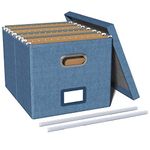 TORASO Linen File Box Organizer with Lid, Letter/Legal Size, File Folder Storage, Easy Slide Durable Hanging File Box for Office/Decor/Home(FG,Dark Blue).CA