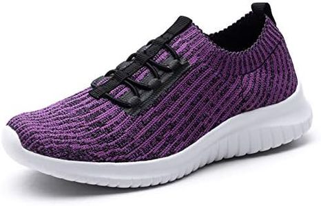 TIOSEBON Women's Lightweight Casual Walking Athletic Shoes Breathable Running Slip-On Sneakers for Jogging Workout Soft Shoes Wide US 6.5 Purple