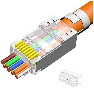 50 Pcs Cat7 RJ45 Pass Through Connectors, Cat7 RJ45 Pass Through Plugs, Cat7 2-Piece Metal Shielded RJ45 Ends FTP 8P8C Modular Network Plug Connector