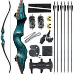 OBTOUTDOOR Black Hunter Original Recurve Bows Bow and Arrow Set Adults Archery Bow 60" 20-60lbs Right Hand Wooden Riser Carbon Arrows for Outdoor Training Competition (25lbs)