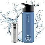 GROSCHE Chicago Steel 16 oz Stainless Steel water bottle (Blue) with Jumbo Infuser. Vacuum Insulated Infuser water bottle flask. For sports, yoga, tea, hydration. Snap lid.