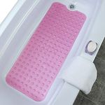 SlipX Solutions Power Grip Extra Long Bath Tub & Shower Mat 39x16, Wet Floor Non-Slip for Elderly & Kids Bathroom, 30% Longer Bathtub Mats, 200 Suction Cups, Drain Holes, Machine Wash, Pink