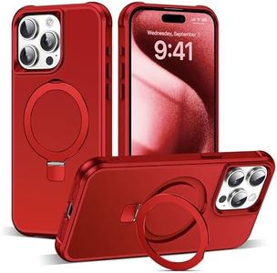 SKYLMW Compatible with iPhone 15 Pro Case with Invisible Magnetic O-Ring Stand Military-Grade Case for iPhone 15 Pro 6.1" [Compatible with Mag-Safe][Great Grip Feeling], Red