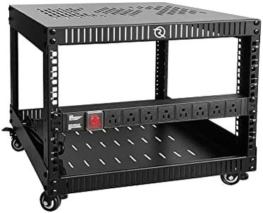 RIVECO 6U Network Rack with Reinforced Top & Bottom Vented Plates- 4 Rolling Wheels Floor Standing Rack for 19" Equipment & Stereo Gear- Including Basic Rail Mount PDU Power Strip