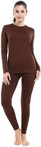 MANCYFIT Thermal Underwear for Women Long Johns Set Fleece Lined Ultra Soft Brown Medium