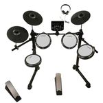 Kadence 7 Piece Electronic Drum Set, Electric Drum set for beginners with 4 quiet white mesh Drum Pads, Headphones, Drumsticks, 2 Pedals, Bluetooth And Led Display (MD200A)