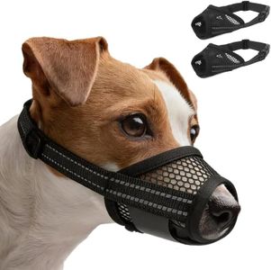 SeranPup 2 Pack Dog Muzzle for Anti Biting and Barking – Secure and Easy-Clean Breathable Mesh Mouth Guard for Grooming, Vet Visits, and Daliy Walks, Fits for Medium Sized Dogs, Black, M