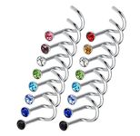 Rbenxia Nose Stud Rings 20pcs Stainless Steel Rhinestone Body Piercing Nose Stud Assorted Color