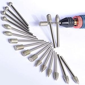 Stone Carving Set Diamond Burr Bits, 20PCS Polishing Kits Rotary Tools Accessories with 1/8’ Shank For Carving, Engraving, Grinding, Polishing Stone, Rocks, Jewelry, Glass, Ceramics