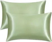 EHEYCIGA Satin Pillow Cases Standard Size Set of 2, Soft Pillowcases for Hair and Skin Similar to Silk, Sage Green Pillowcases 2 Pack with Envelope Closure, 20X26 Inches