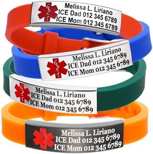 UNICGIFT Bracelet d'alerte médicale double face avec gravure personnalisée pour femme, bracelet réglable avec fermoir de sécurité, Adjustable, Acier inoxydable, Pas de gemme