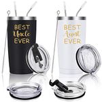 Qtencas Aunt Uncle Gifts, Best Aunt and Uncle Ever Gift, 2 Pack Travel Tumbler with Lids, Christmas Birthday Gifts for Aunt and Uncle, 20 Oz Insulated Stainless Steel Tumbler Set, Black and White