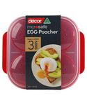Décor Microsafe Microwave Steam Egg Poacher. Cooks 1-4 Eggs at Once in Under 3 Minutes. BPA Free and Fully Dishwasher and Freezer Safe. with Safety Hold Handles and steam Release Vents. Red.